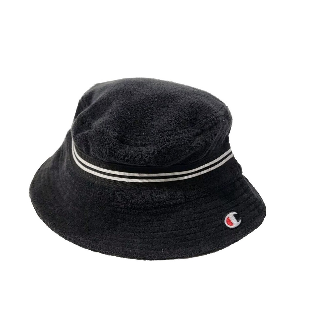 Champion Black White Striped Logo Terry Bucket Hat Cap Size Large/XL - H0822